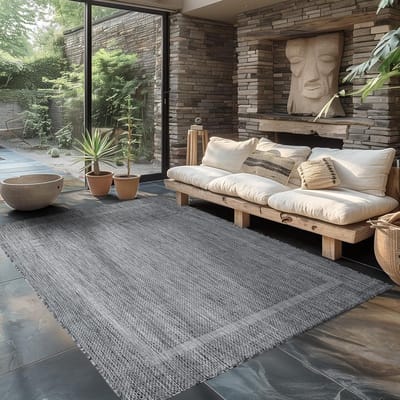 Weerbestendig Buitentapijt Effen Grijs - 200 x 290 cm voor Terras, Balkon, en Tuin