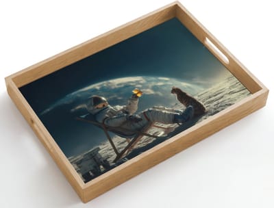 Dienblad hout 50x35 cm - Schootdienblad - Astronaut - Kat - Glas - Stoel - Borrelplank rechthoek - Plateau dienbladen