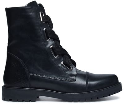 Manfield - Dames - Zwarte leren biker boots - Maat 38