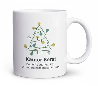 Grappige Kantoor Kerst Mok “Kantoor Kerst” – Humoristische Werk Tekst met Kerstboom – Perfect Kerstcadeau voor Collega’s – 330 ml