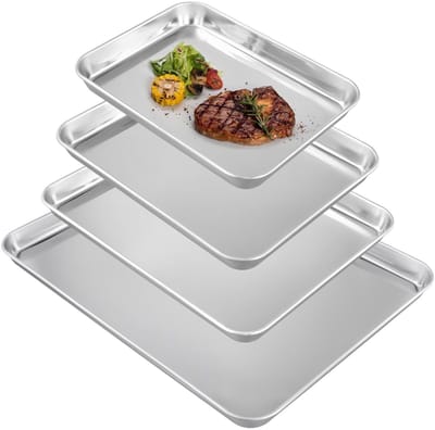 Dailygoods- Bakplaten Set van 4 - Roestvrij Staal - Ovenschalen - Koekjesbakplaten - Verschillende Maten - Duurzaam en Geschikt voor Langdurig Gebruik - Bakvorm