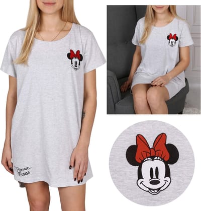 DISNEY Minnie Mouse KATOENEN nachthemd met korte mouwen, 100% KATOEN, geborduurde applicatie