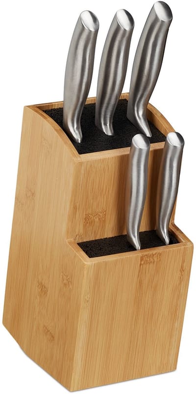 Doodadeals® Bamboe Messenblok – Stijlvolle Messenhouder – 2 Vakken met Losse Borstels – 8 Messen – 25,5 x 11,5 x 18 cm