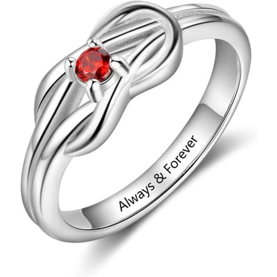 Bague personnalisée en forme de nœud carré, bijoux gravés avec toutes les lettres, pierre de naissance personnalisée, cadeau tendance pour femmesri103871 6 white