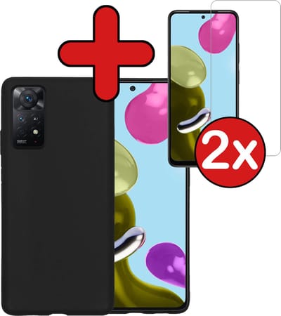Hoesje - Met 2x Screenprotector - Geschikt voor Xiaomi Redmi Note 11s - Sterk & Shockproof - Telefoon Hoes - Back Cover - Siliconen Case - Telefoonhoes - Zwart