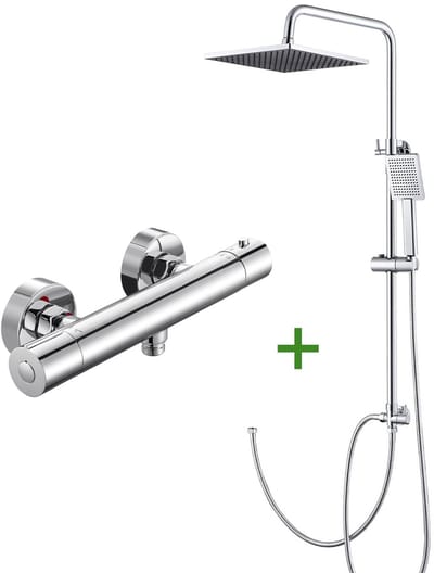 DERW Max Doucheset met thermostaatkraan - Regendouche Ø 25,4 cm - Handdouche Ø 8.5 cm - Chroom
