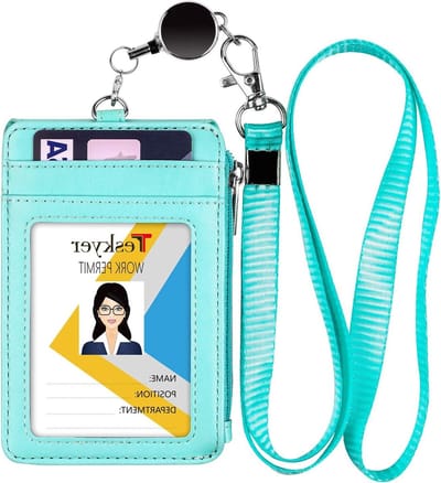 Kaarthouder met Lanyard - Badgehouder ID Pouch - Snelle Toegang Kaarten - Intrekbaar Lanyard - 8 x 12 cm - Cyaan