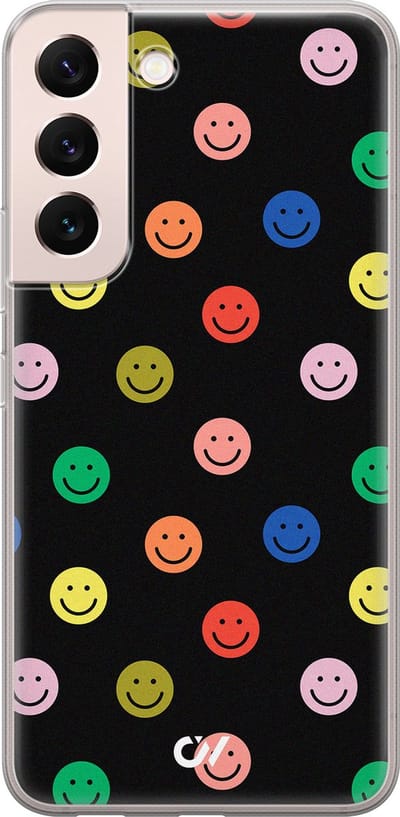 Hoesje geschikt voor Samsung Galaxy S22 hoesje - Retro Smileys - - Zwart - - Casevibes