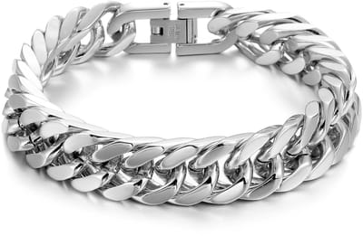 Armband voor heren, zilver/goud/zwart, roestvrij staal, schakelarmband, 8 mm/12 mm/17 mm breed, lengte 18/20/22 cm, cadeau voor papa, zoon, broer, echtgenoot
