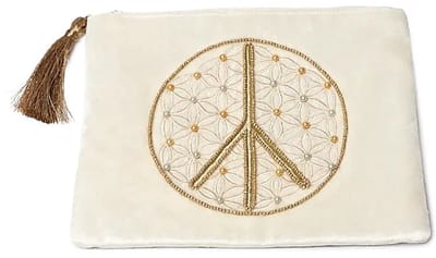 Etui fluweel gebroken wit met Bloem des Levens vredesteken – 20 cm x 15 cm