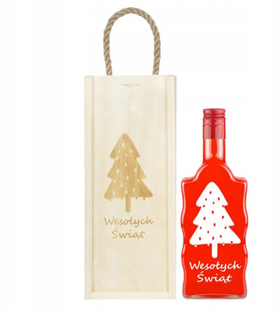 Bimberek - Houten Presentkist met Fles - 500ml - Kerstthema - Transparante Fles - Houten Kist