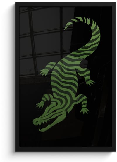 Poster in lijst - Fotolijst 40x60 cm - Posters - Krokodil - Groen - Tijgerachtig - Strepen - Posterlijst zwart - Decoratie - Wanddecoratie woonkamer - Muurdecoratie slaapkamer