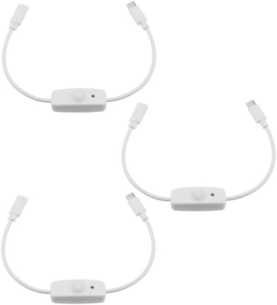 Allecto - Type-C Mannelijk naar Vrouwelijke Schakelaar Kabel - 3 Stuks - Wit - Aan-Uit Knop - Voor Telefoons en Tabletten - 28cm