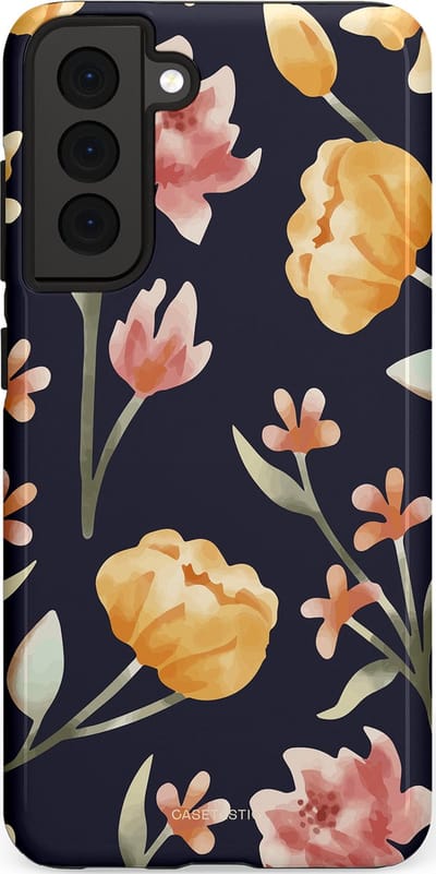 Casetastic Hoesje Geschikt voor Samsung S21 FE - Stijlvolle Beschermende Duo-layer Case - Bloemen Nacht