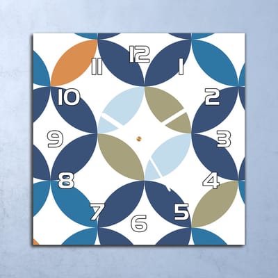 Coloray Wandklok - Geometrische bloemen Glazen Klok - 30x30 cm - Wit Wandklok - Wandklok Vierkant - Wandklok Scandinavisch - Wandklokken Woonkamer - Stille Wandklok