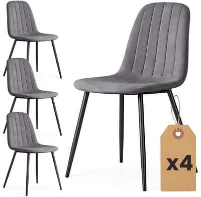 Set van 4 Eetkamerstoelen LUMO / Gestoffeerde Stoelen / Fluwelen Stoelen en Metalen Poten / Antraciet met zwarte benen