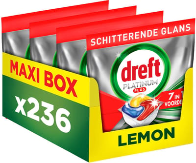Dreft Platinum Plus Vaatwastabletten Citroen - Anti-Dofheidstechnologie - 4 x 59 stuks