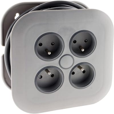Wandhaspel 7 Meter met 4 Stopcontacten en Zekering - 16A - Grijs