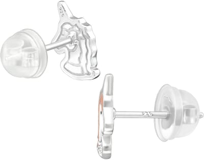 Premium Eenhoorn Kinder Oorstekers van Sterling Zilver met Kristal en Epoxy