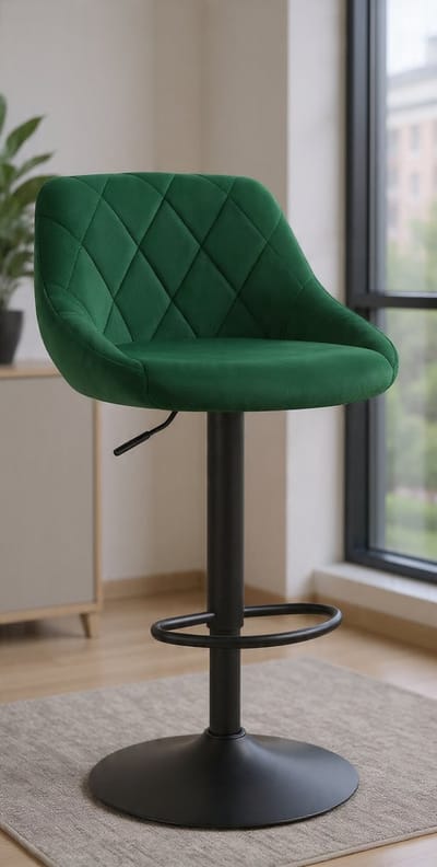 1 Piece Bar Stool in Metal and Velvet,Bar Chair Dark Green Swivel and Adjustable BH219dgn-1-Casa Serena – Afmetingen op aanvraag – Casa Dorada