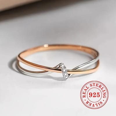 1 stuks Dames Mode Gepersonaliseerde Ring, S925 Zilver Tweekleurig Verweven Damesring, Dagelijkse Vrije Tijd Feest Ring Sieraden 6 gray