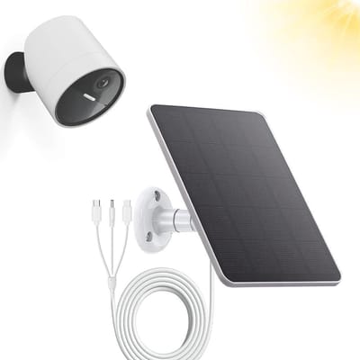 Zonnepaneel Buitencamera - Zonneoplader Camera - Continue Stroomvoorziening - 360 Graden Verstelbaar - 10 ft Kabel - Zwart
