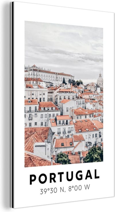 Wanddecoratie Metaal - Aluminium Schilderij Industrieel - Portugal - Rood - Skyline - 120x180 cm - Dibond - Foto op aluminium - Industriële muurdecoratie - Voor de woonkamer/slaapkamer