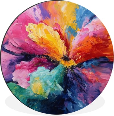 WallCircle - Wandcirkel - Muurcirkel - Bloemexplosie - Veelkleurig - Bewegend - Aluminium - Dibond - 30x30 cm - Binnen en Buiten