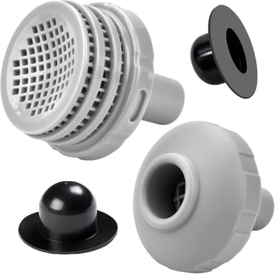 Bovengronds Zwembad - Onderdelenset - Inlaatmondstuk voor zwembad - Ø 32 mm - geschikt voor Intex/Coleman/Bestway Zwembad Accessoires - Zwembadfilter & Inlaat Nozzle en Zwembad Plug Stopper - Vervangende Onderdelen - Grijs