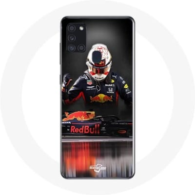 Coque maniacase pour Samsung Galaxy A21S Formule 1 Max Verstappen Pilote F1 Red Bull RB15 noir