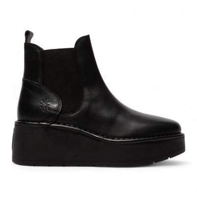 Fly London Dames Zwarte HELY268 Chelsea Leren Enkellaarsjes met Platform Comfort