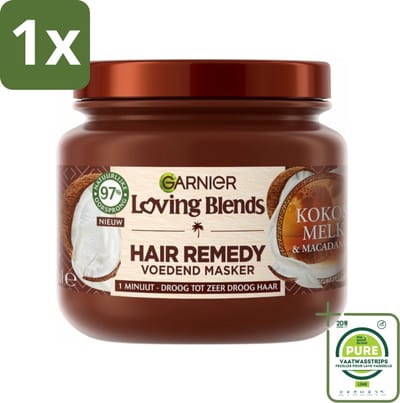 1 x Garnier - Loving Blends - Haarmasker - Kokosmelk & Macadamia - Normaal tot Droog Haar - 340 ml - Haar Masker - Kokosmelk Masker - Macadamia Masker - Droog Haar - Normaal Haar