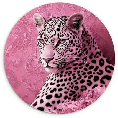 WallCircle® Wandcirkel 120x120 cm - Muurcirkel Panter - Luxe - Roze - Muurdecoratie woonkamer - Wanddecoratie slaapkamer - Kamer decoratie accessoires - Ronde schilderijen XXL