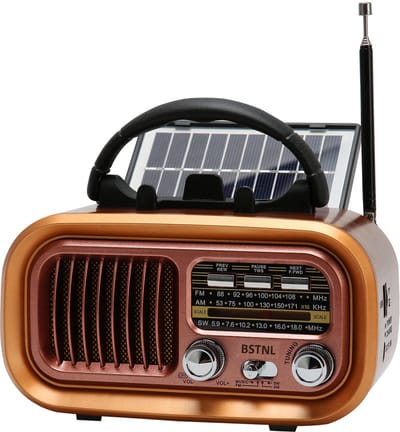 BSTNL Noodradio Retro - AM/FM - Radio Op Batterijen (Accu) Voor Rampen - Noodfluit - Bluetooth Speaker - Survivalradio - Noodradio Solar Opwindbaar - Powerbank Zonneenergie - USB - Noodpakket voor Thuis - Rosé Goud