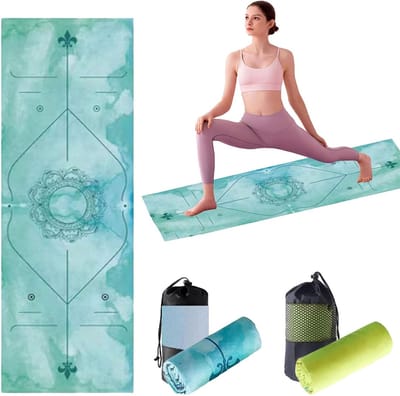 Non-slip Yoga Handdoek voor Zweetabsorptie - Sneldrogende en Ademend Fitnessmat met Draagtas voor Bikram, Pilates en Training