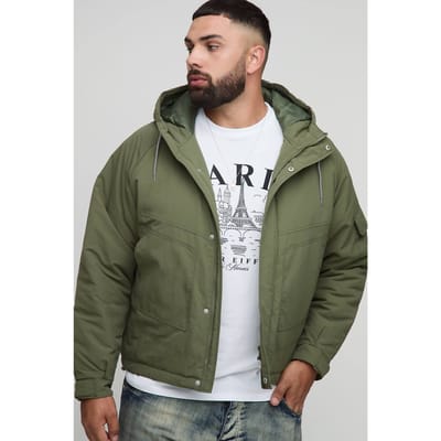 Plus Regular Fit parka met naaddetails en capuchon | Khaki | Size 2XL