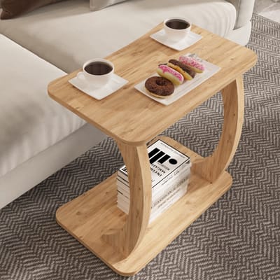 Bijzettafel Stattela op wielen C-vorm 59x35x56 cm houtkleurig [en.casa]