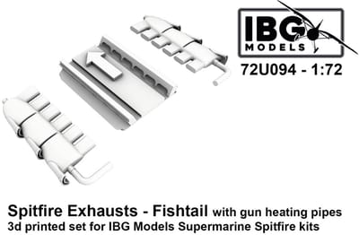 IBG Models Modelbouwpakket - 72U094 3D-geprinte Upgradeset - Fishtail Uitlaten met Wapenverwarmingsbuizen voor Spitfire Resin onderdeel - 1:72 - Modelbouw