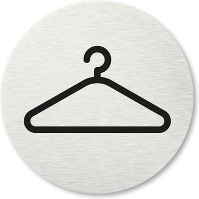 Pictogram Garderobe - aluminum rvs look - deurbordje - 8,5 x 8,5 cm - zelfklevend - rond
