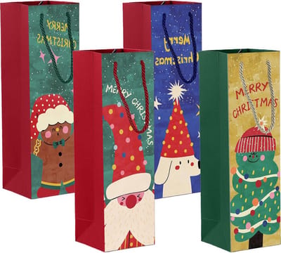 Dailygoods - MOMAHUA 12 stuks wijn geschenktas voor Kerstmis, wijnflesenzakken van kraftpapier, flesverpakkingen geschenkzakjes voor wijn met handvat, kraft organizer voor geschenkzakjes voor huwelijk, verjaardag