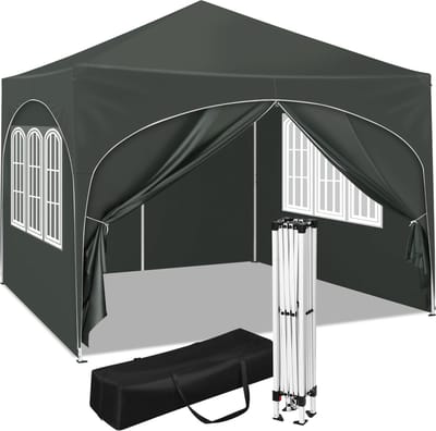 Happyment Luxe Partytent met zijwanden - Grijs - Opvouwbaar - Easy up - Paviljoen - Waterdicht weerbestendig - 3x3 m