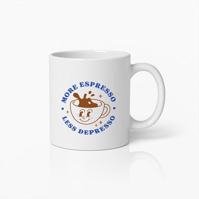 Grappige Koffiemok 330ml – More Espresso Less Depresso Design, Cadeau voor Koffieliefhebbers & Kantoorhumor