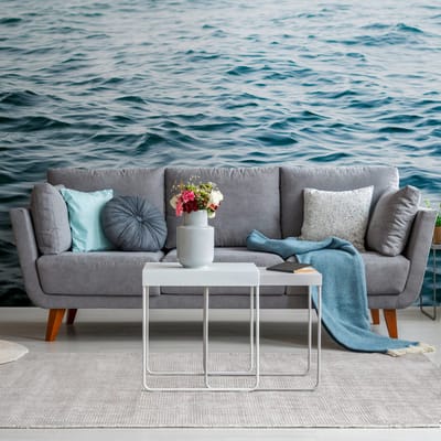 Fotobehang Profhome 382581-GU vliesbehang hardvinyl warmdruk in reliëf glad in maritiem stijl mat blauw wit 3,71 m x 2,8 m