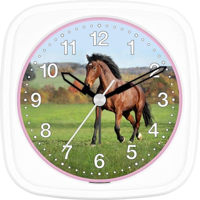Stille Kinderwekker Meisjes met Paardenprint - Analoge Wekker met Snooze en Licht