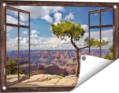 Gards Tuinposter Doorkijk Grand Canyon met Boom - 60x40 cm - Tuindoek - Tuindecoratie - Wanddecoratie buiten - Tuinschilderij