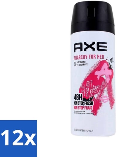 Axe - Deodorant Bodyspray - 48hrs Non Stop Fresh - Anarchy For Her - Rose & Bergamot - 150 ml - Voordeelverpakking - 12 stuks