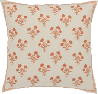 Urbane Hide Bloemen Geborduurde Kussenhoes - 45x45 cm - Katoen & Acryl - Sierkussenhoes Beige met Oranje Bloemen - Vrolijk Woonaccessoire (Zonder Binnenkussen)
