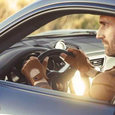 Bruine Vingerloze Autohandschoenen van Schapenleer