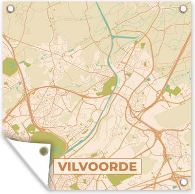 Tuin poster Vilvoorde - Vintage - Kaart - Stadskaart - Plattegrond - 200x200 cm - Tuindoek