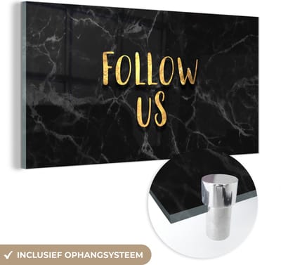 MuchoWow® Glasschilderij 40x20 cm - Schilderij acrylglas - Social Media - Instagram - Goud - Marmer - Foto op glas - Schilderijen